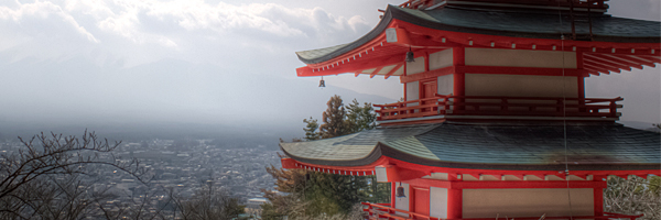 猿まわし劇場から富士山と五重塔